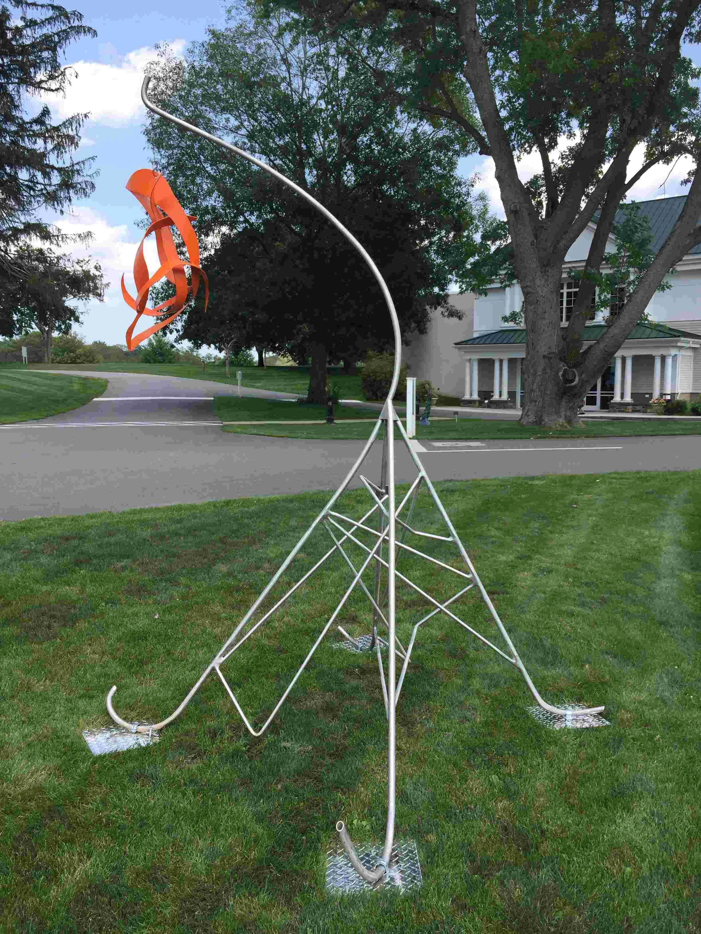Orange Drop | Kinetic Aluminum Outdoor Sculpture by Jodi Carlson