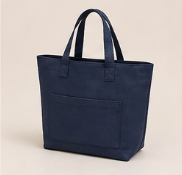 Bolsa de tela azul con asa doble y bolsa frontal