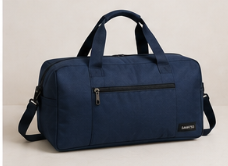 Bolsa de mano azul con asa y cremallera