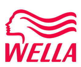 Logotipo de Wella con perfil de rostro femenino y líneas de cabello, en color rosa