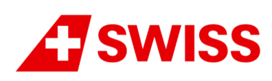 Logotipo de la cruz suiza y la palabra 'SWISS' en letras rojas.