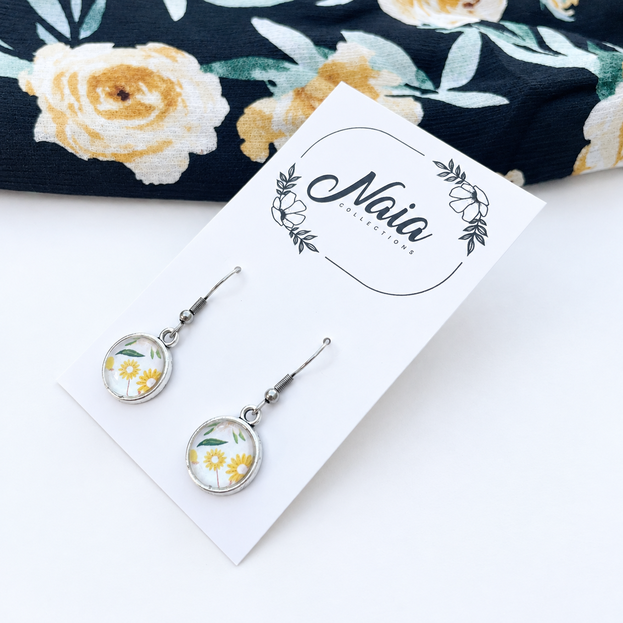 Large yellow daisy dangle earrings nz handmade.png