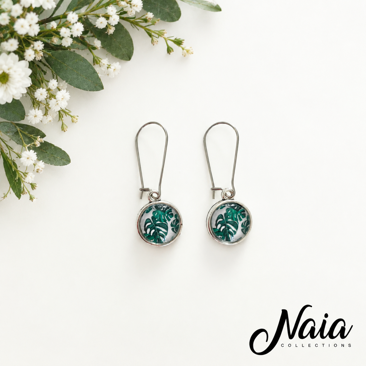 Green Botanical 316 stainless steel Dangle Earrings nz png.png