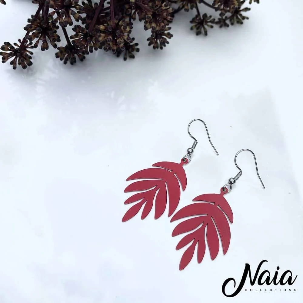 Rusty Red Leaf Dangle Earrings