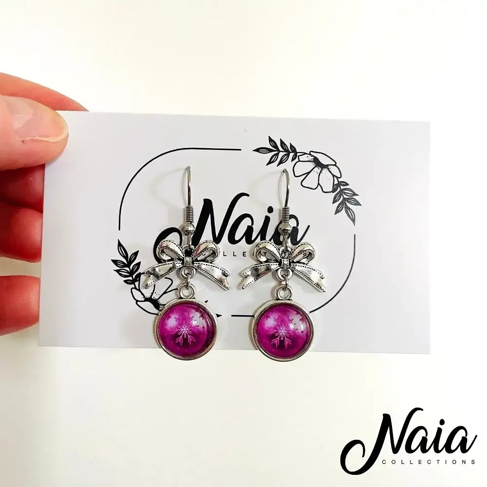 Pink Bow Pendant Earrings