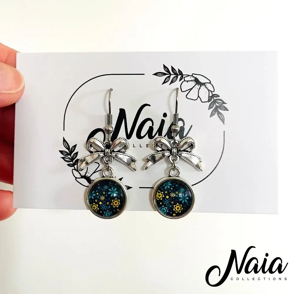 Blue Bow Pendant Earrings