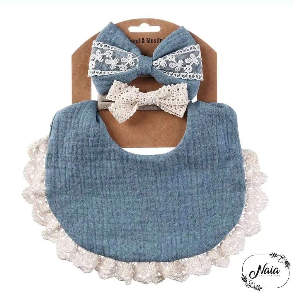 Blue Baby Headband and Bib set