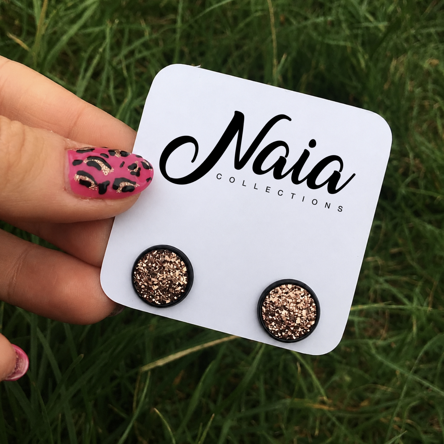 Rose Gold Glitter Stud Earrings