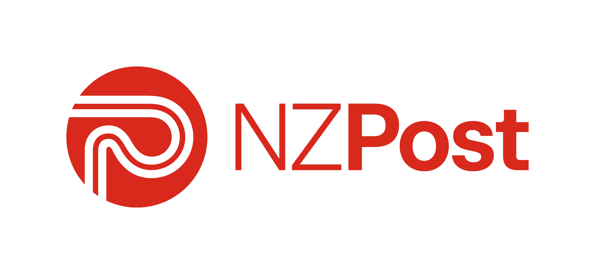 NZ Post logo featuring a red circle with a white stylized postage stamp design and the company name in red letters.