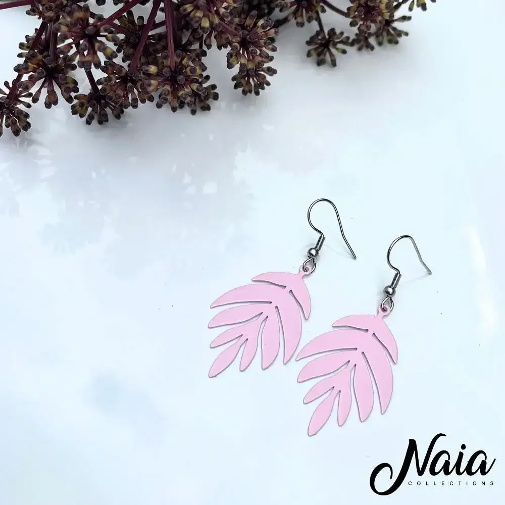 Pink Leaf Dangle Earrings