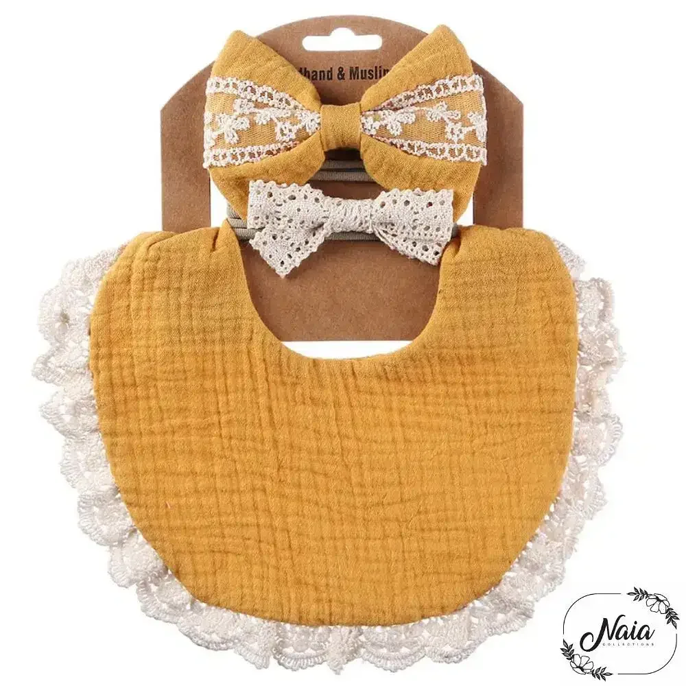 Mustard Baby Headband and Bib set