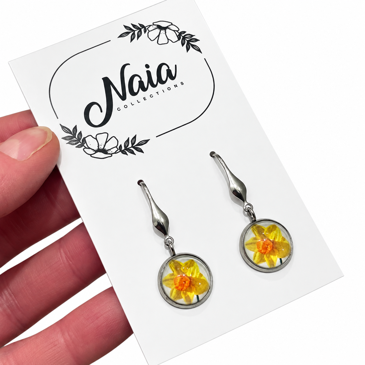 Yellow daffodil pendant earrings nz handmade.png