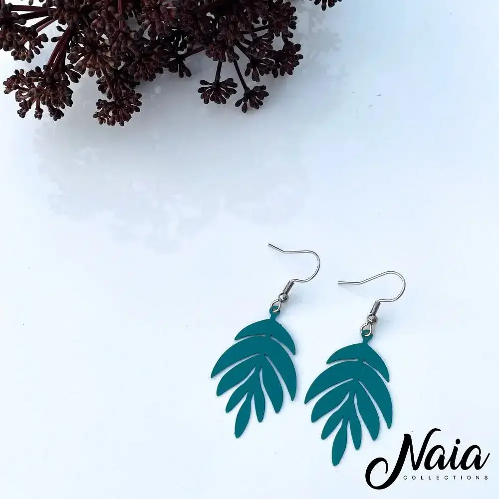Teal Leaf Dangle Earrings