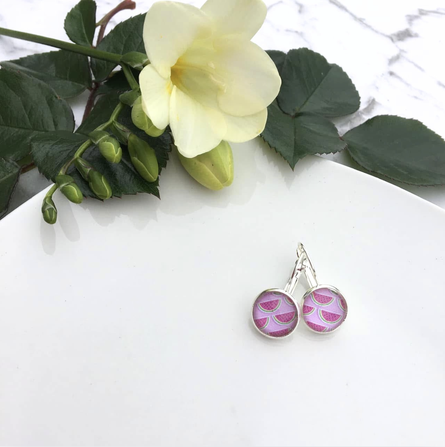 Pink Watermelon Lever-back Earrings