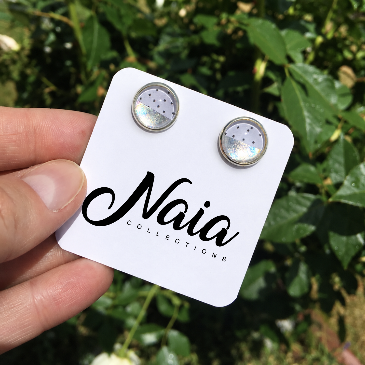 Iridescent Confetti stainless steel Stud Earrings Nz handmade.png