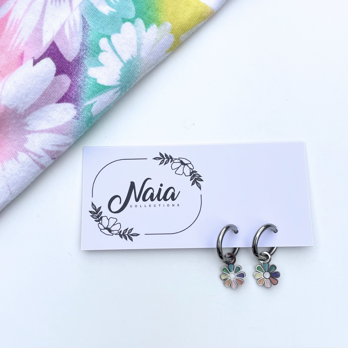 Rainbow Flower Huggie Earrings