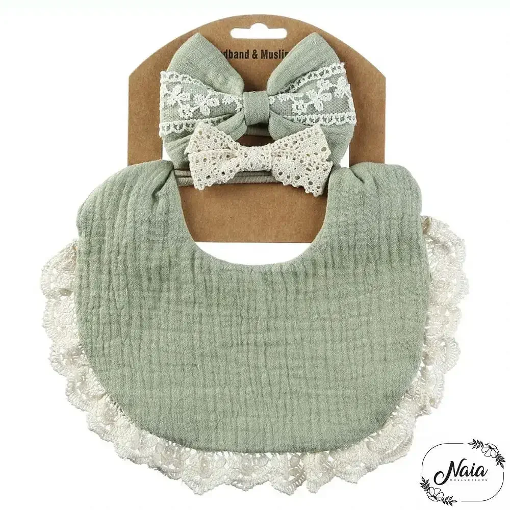 Green Baby Headband and Bib set