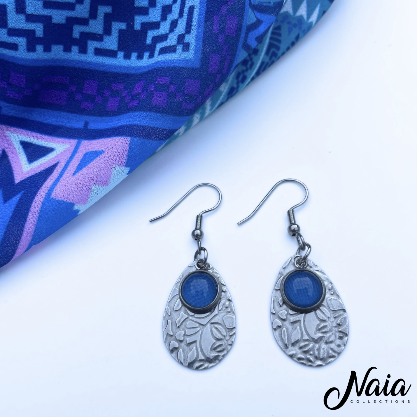 Custom blue tear drop earrings