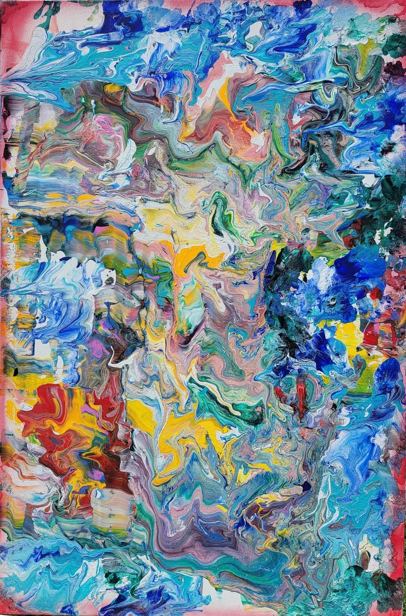 "Color Murk" - Bold abstract acrylic painting featuring sweeping layers of vibrant color and fluid movement.