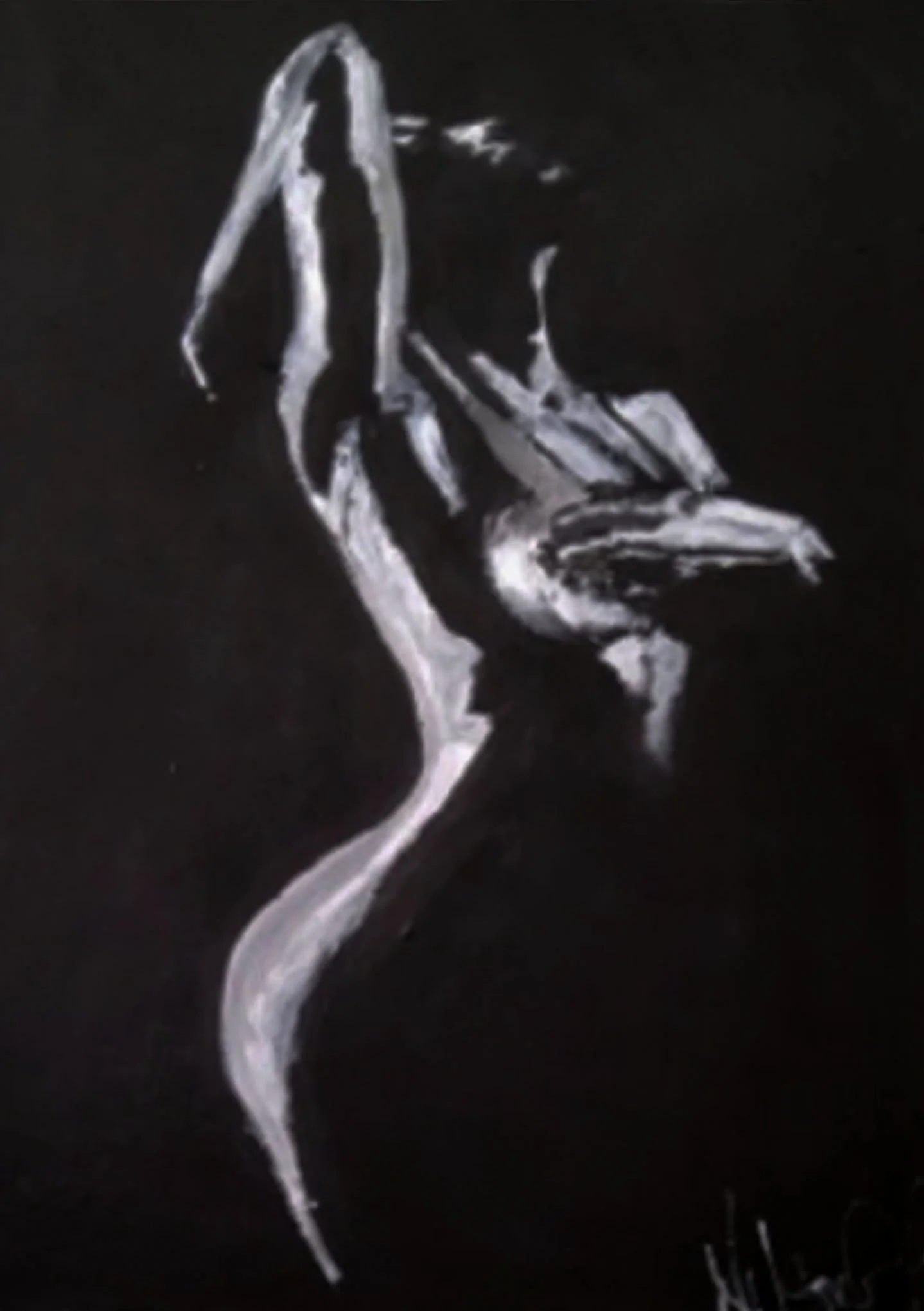 "Silent Silhouette" - An elegant monochromatic study of the human figure emphasizing graceful movement through light and shadow.