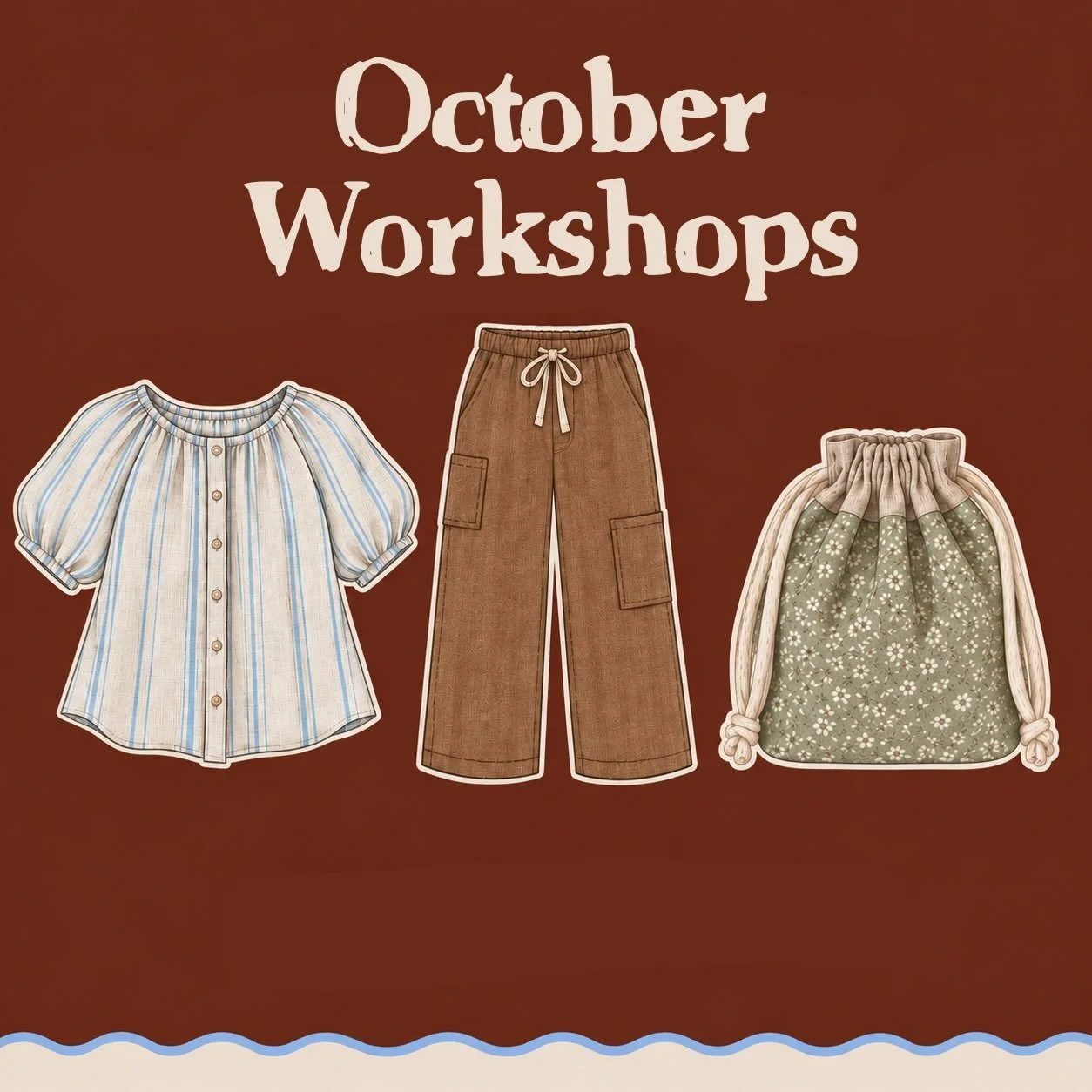 October workshops are LIVE!

We&rsquo;re starting with Sewing Basics and a cute little drawstring bag, then you can keep those new skills going with the Affie Blouse or Pacific Pants. And yes&mdash;you can absolutely take Sewing Basics and go straigh