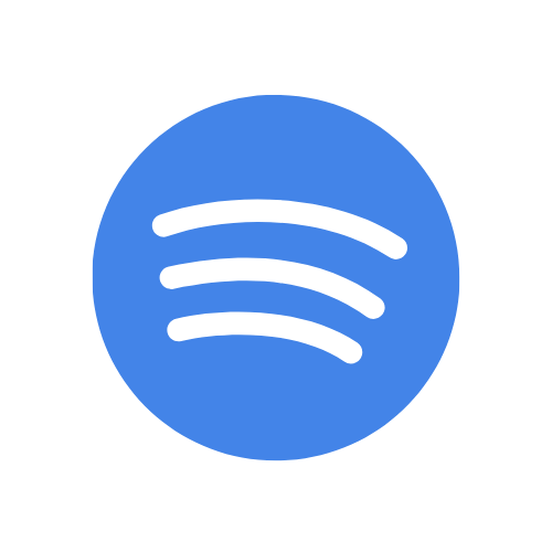 Spotify logo with blue circle and black sound waves on a black background.
