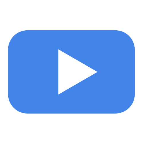 Blue video play button icon with a black triangle in the center.