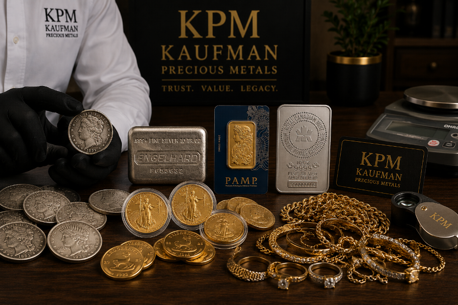 Gold pieces and collectible coins prepared for evaluation