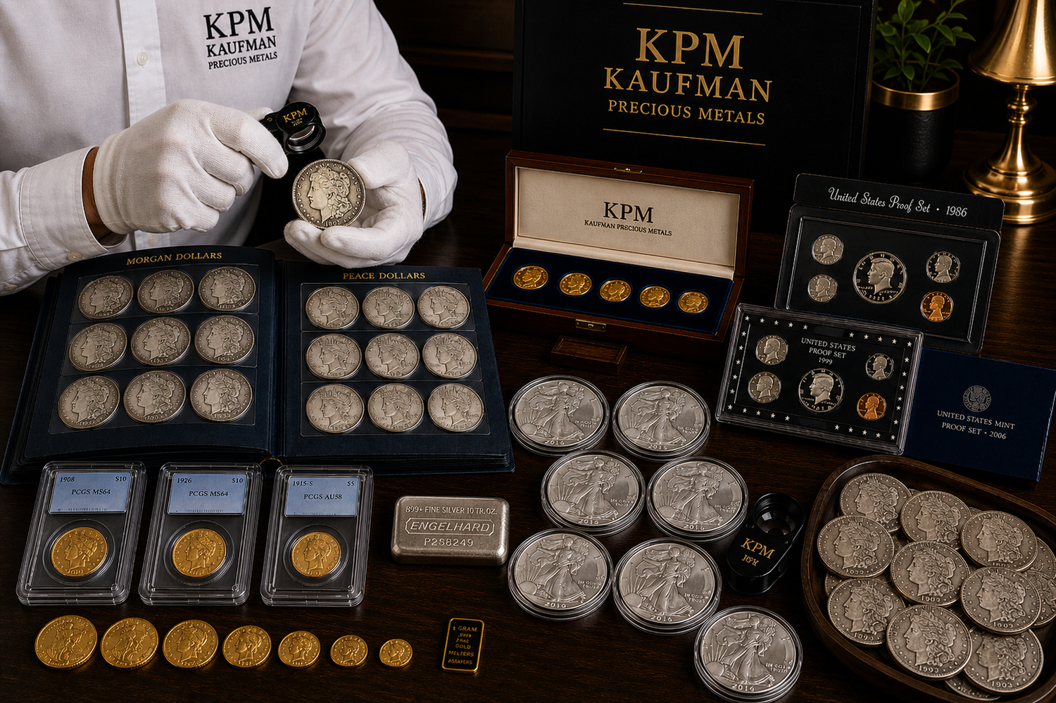 A precious metals collection organized for professional analysis