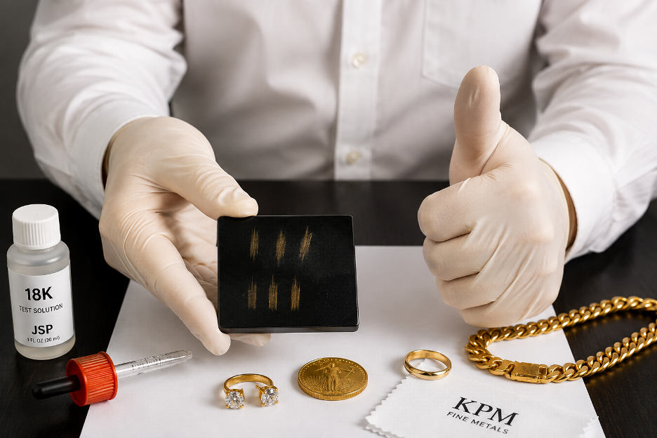 Gold being verified with a professional scratch and acid test