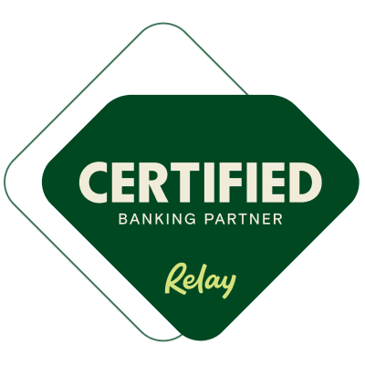 Certified banking partner relay badge with green and white colors