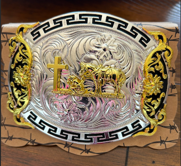 Cowboy At the Cross Buckle (Gold Trim)