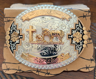Cowboy At the Cross Buckle (Copper Trim)
