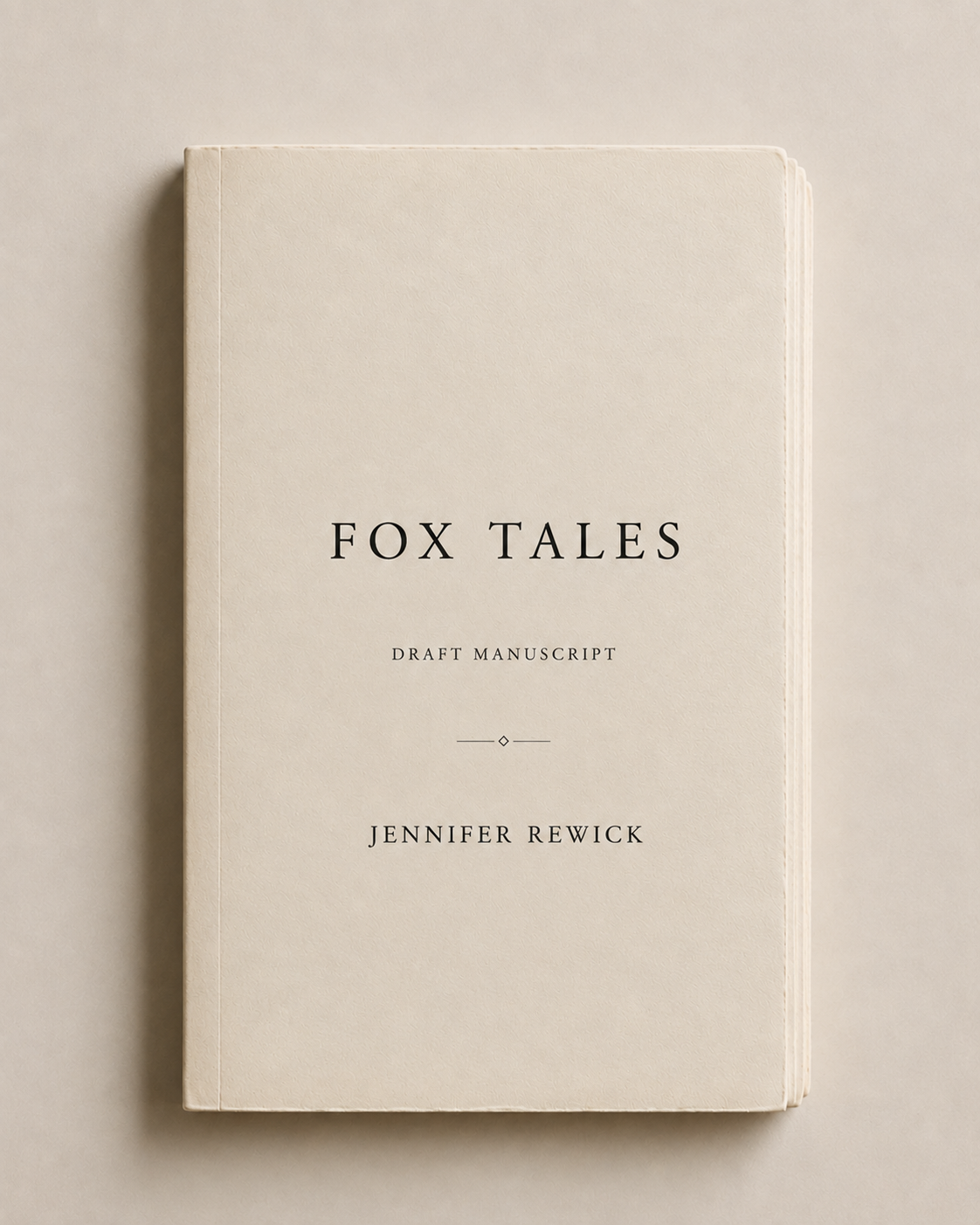 Cover of a book titled 'Fox Tales: Draft Manuscript' by Jennifer Rewick on a beige background.