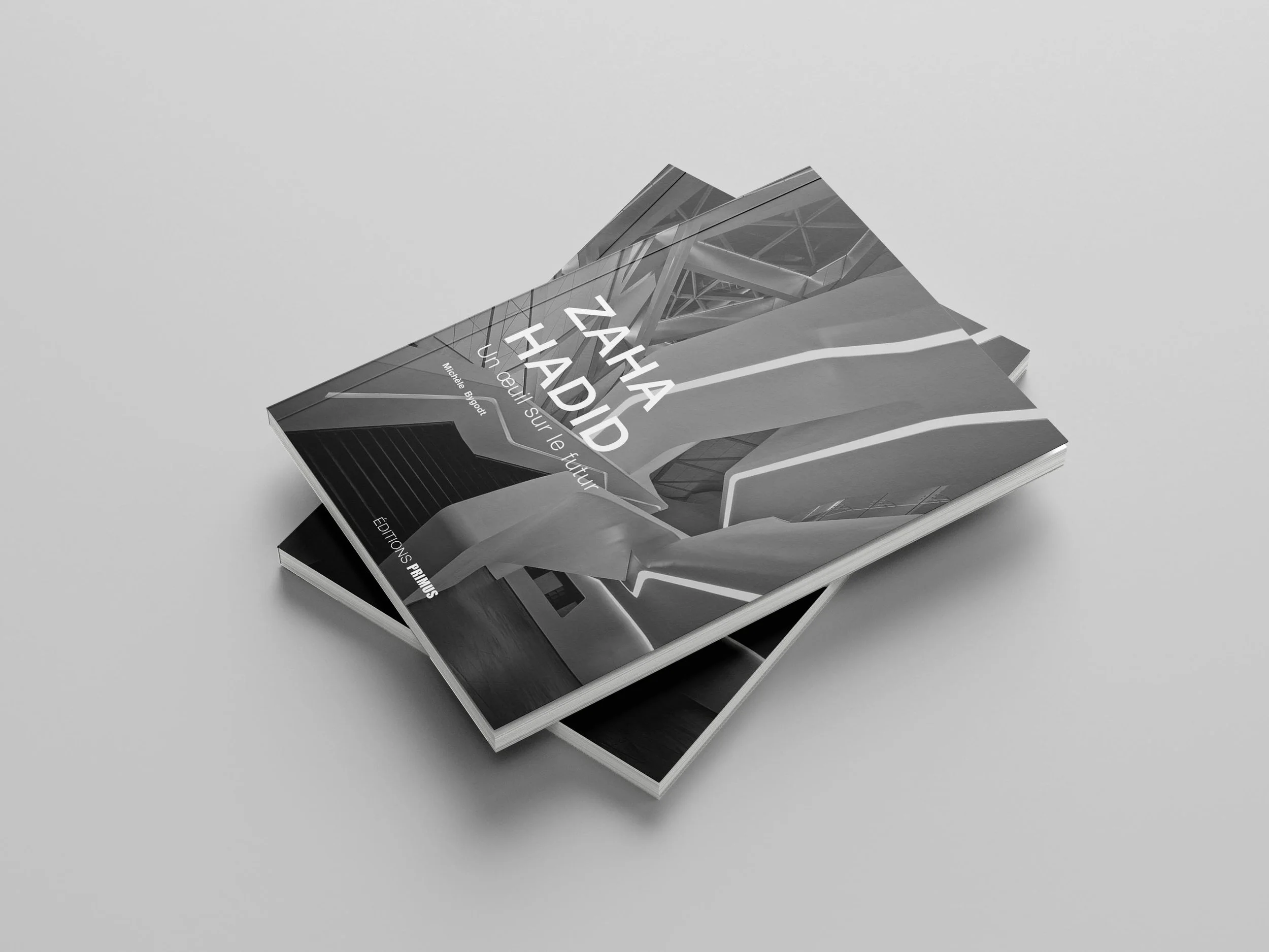 Stacked architecture books with a grayscale photograph of a modern building on the cover, set against a plain light gray background.