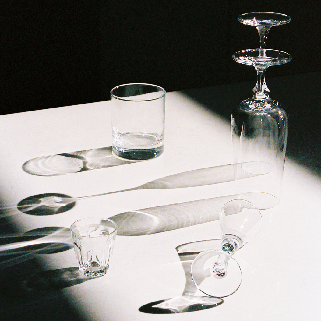 Arrangement of sorted glass on a table