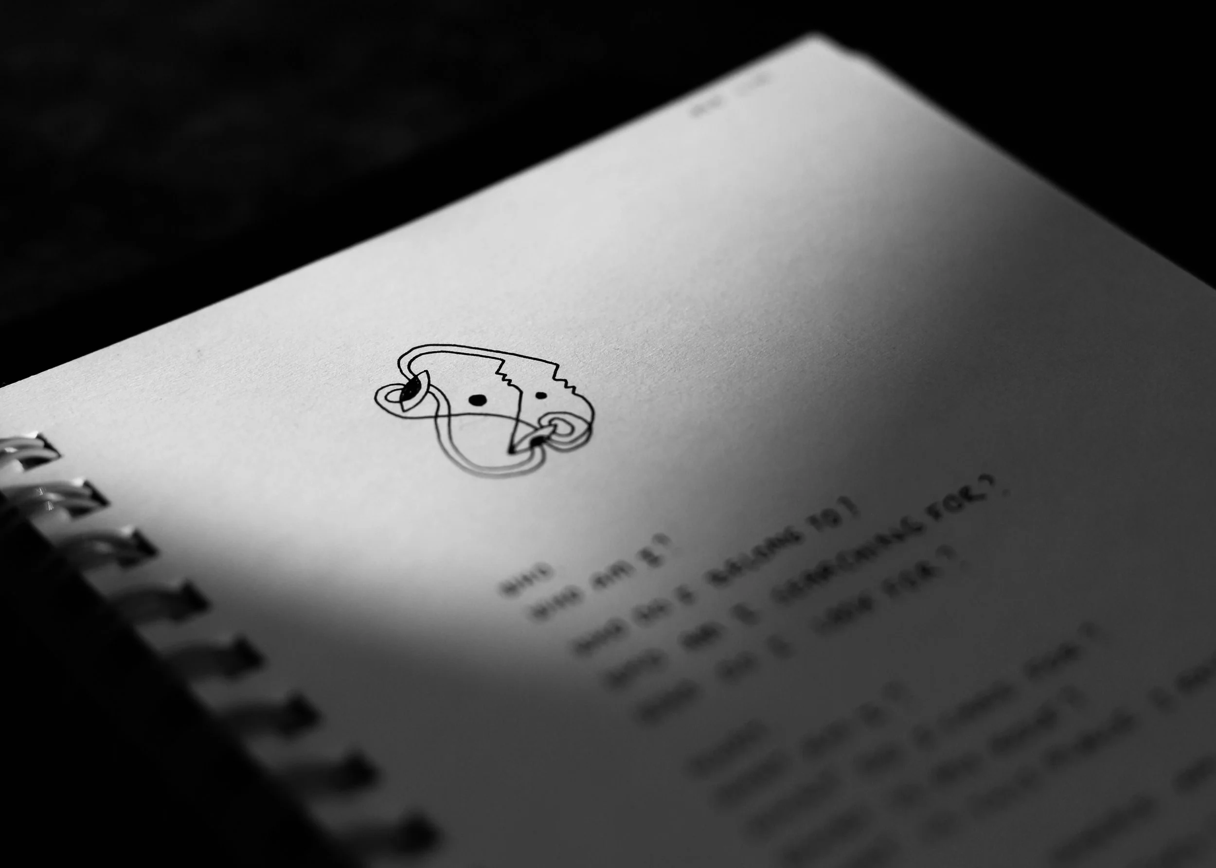 Close-up image of a hand drawing in what seems like a journal entry with the text blurred to focus on the illustration