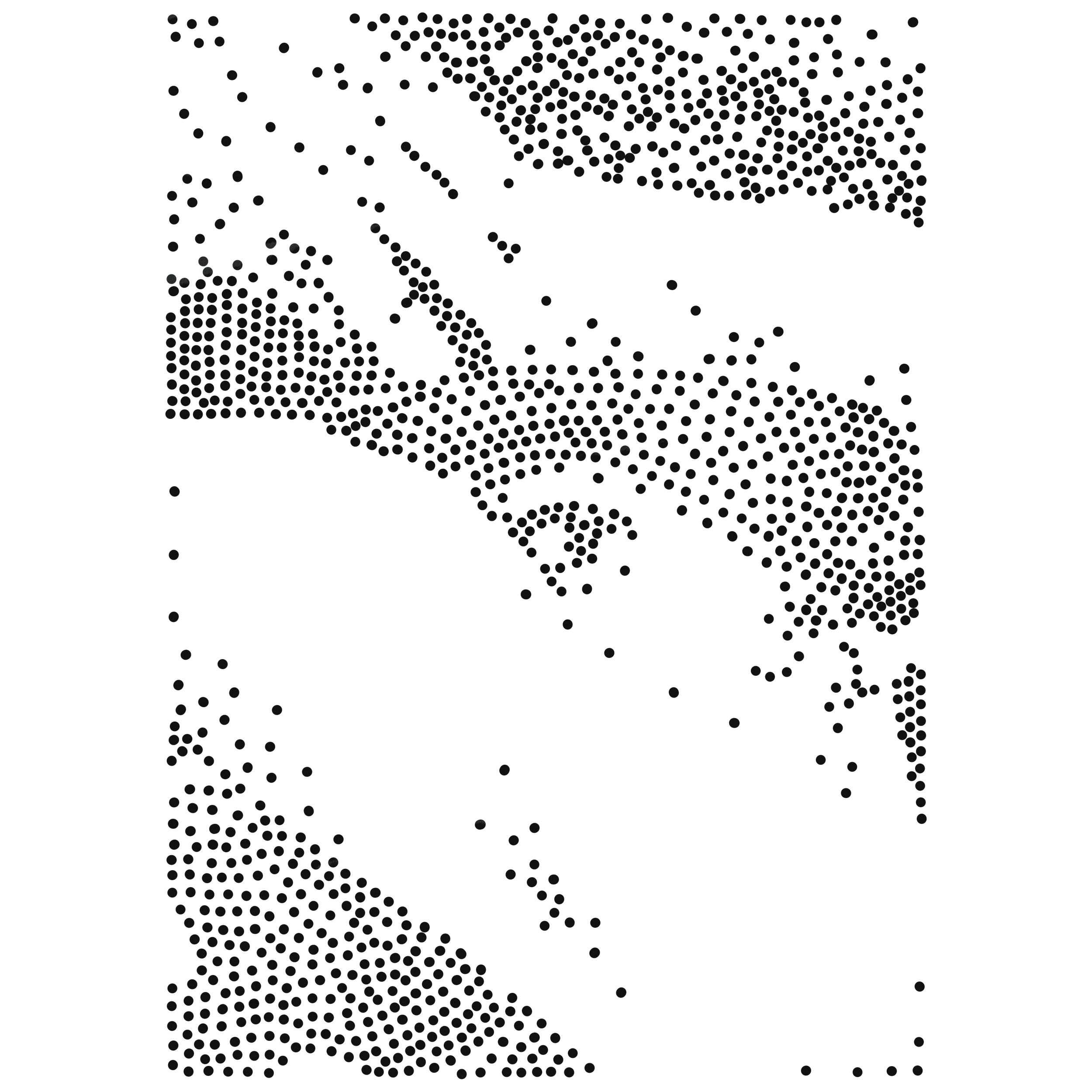 A dotted blank canvas of what appress to be a portrait