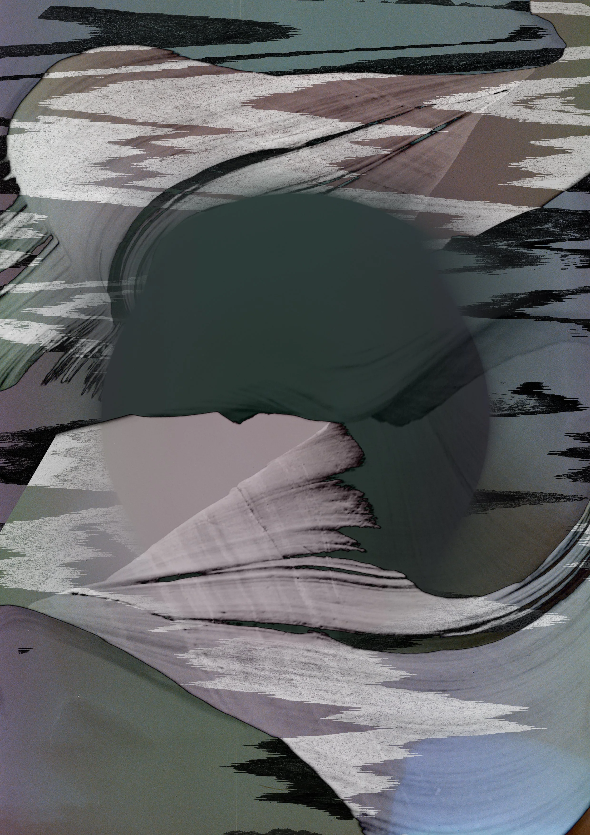 The image appears to be heavily distorted with digital glitches, making it difficult to identify specific objects or scenery.
