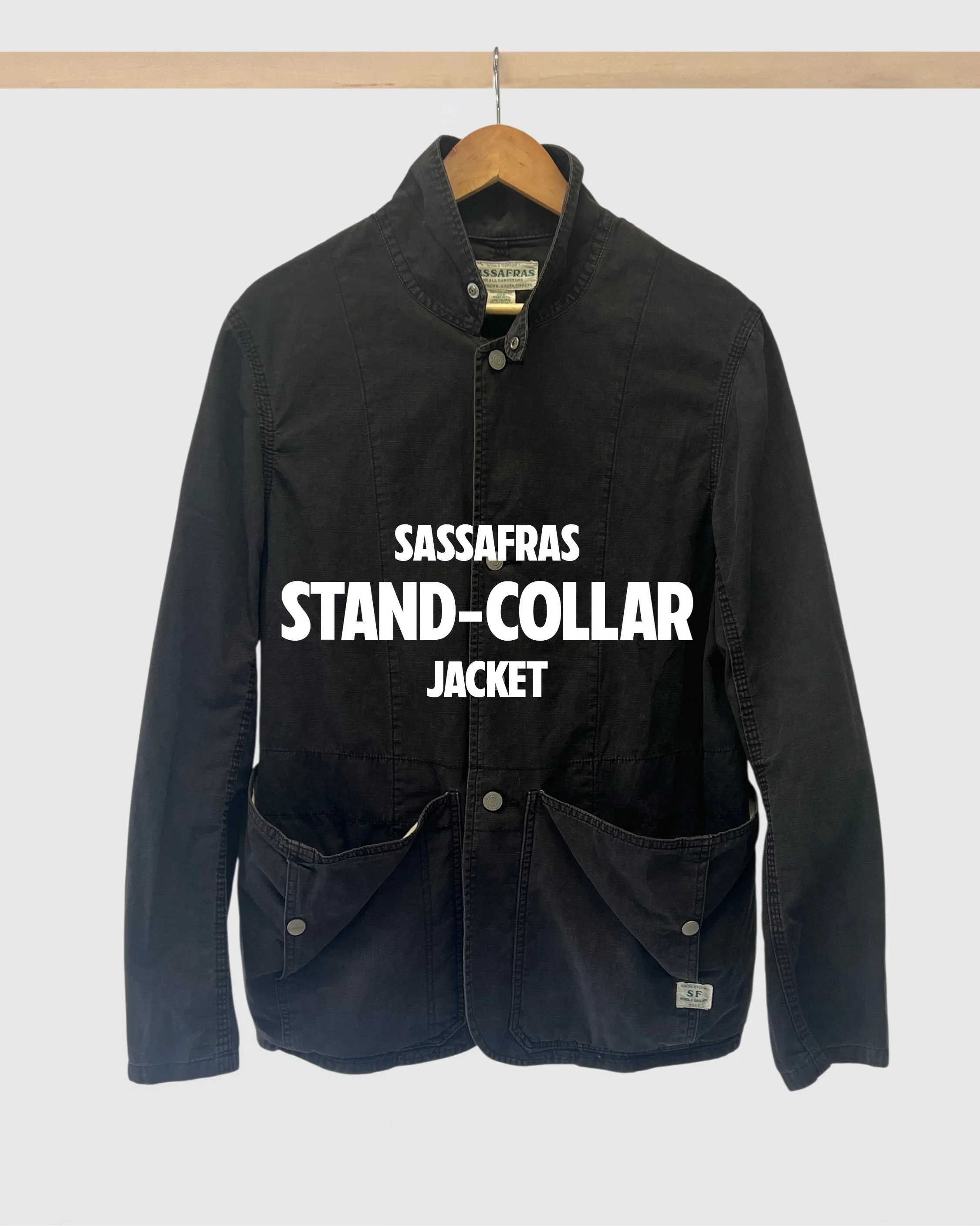 Super relaxed styling from Sassafras with this classic and easy jacket. Throw it over a t-shirt and the beautiful black cotton has a faded in feel from day one. A wardrobe staple with the usual attention to detail on two-way pockets that make Sassafr