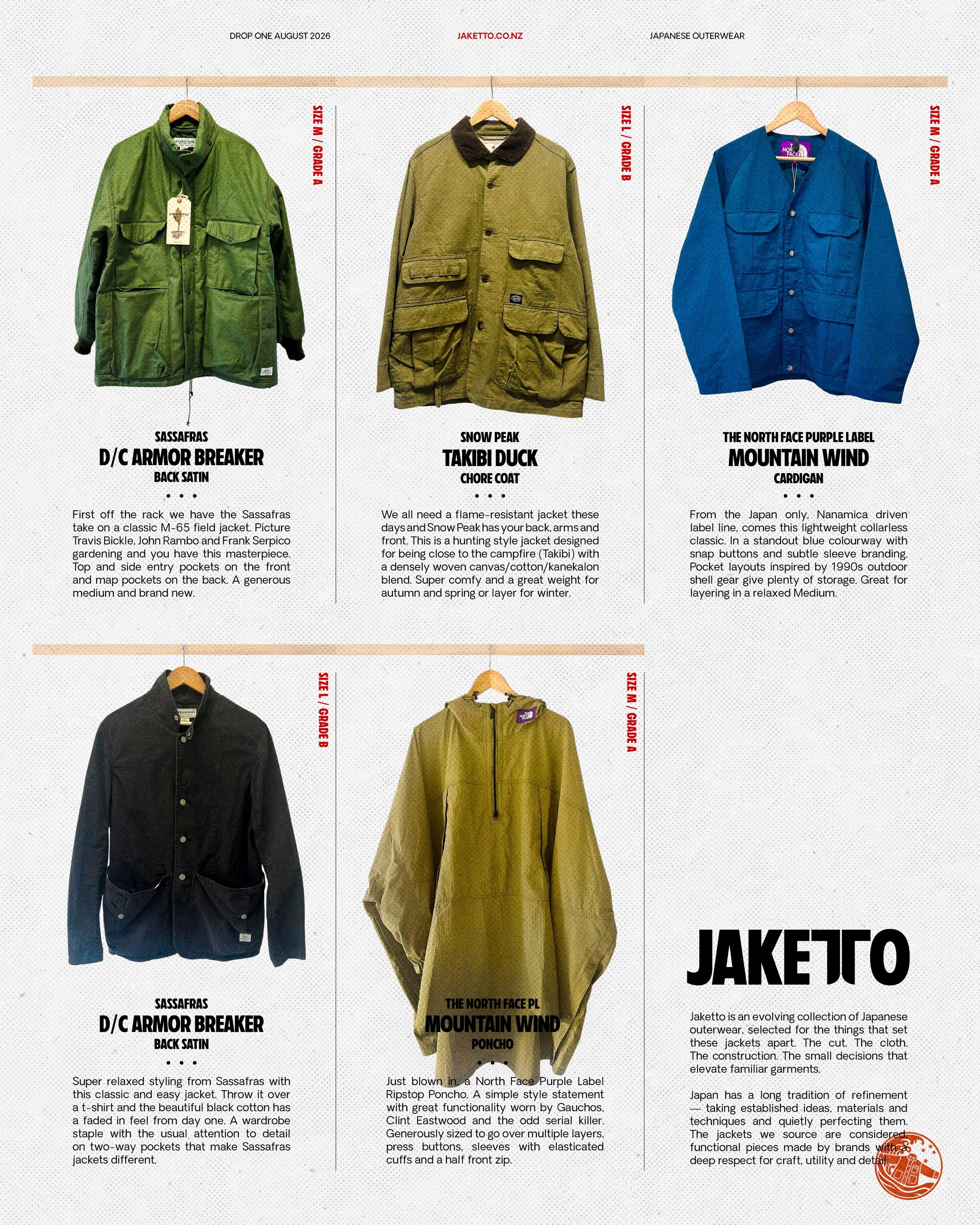 Some light reading for the heavy wearing - Sassafras / North Face Purple Label / Snow Peak. Drop one - Out Now. #amekaji #outerwear #northfacepurplelabel #snowpeak #sassafras