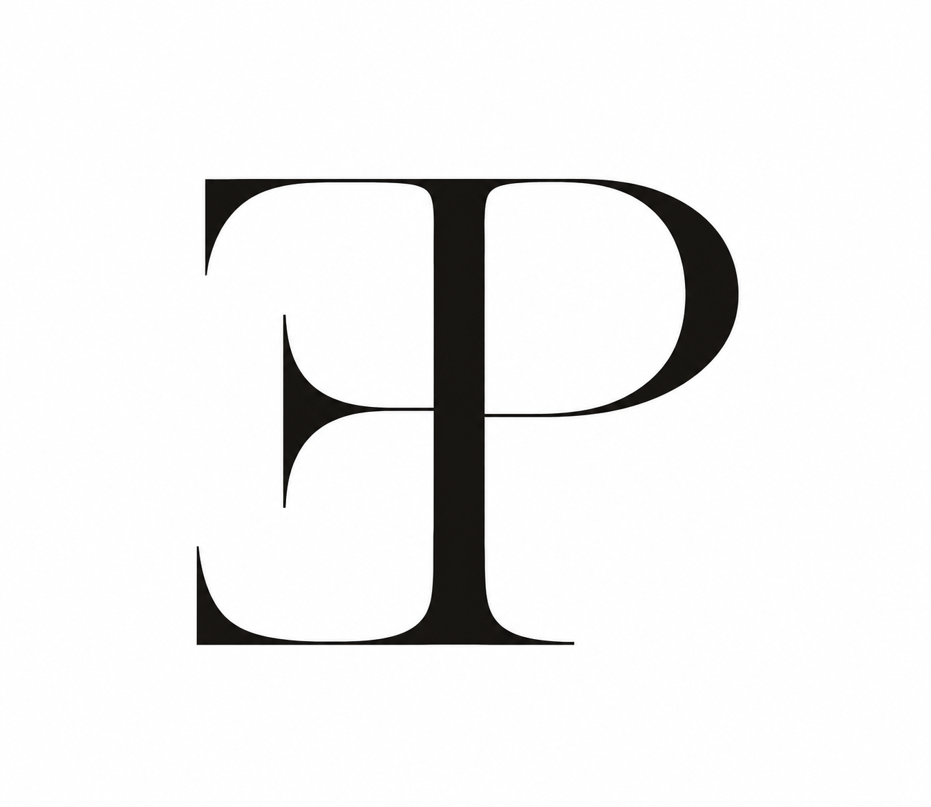 Stylized black and white letter logo with overlapping and mirrored "P" and "J" characters.