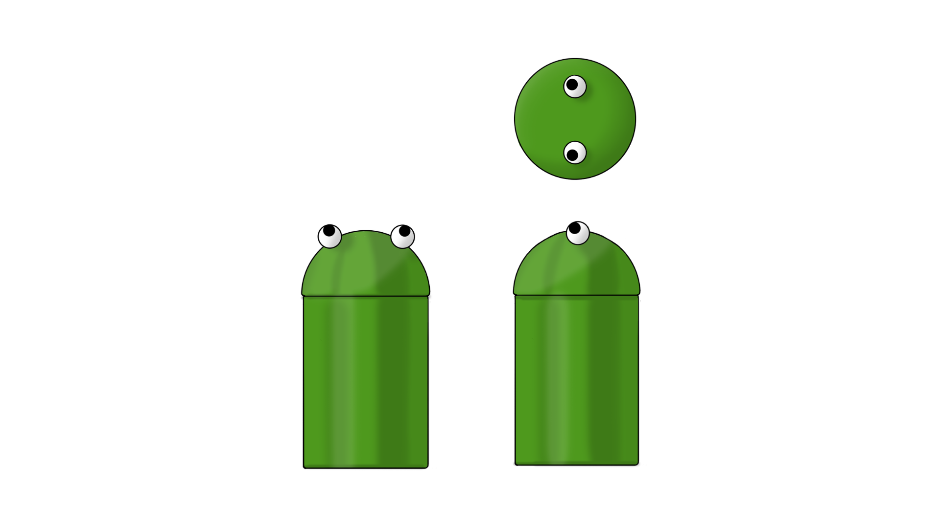Cartoon illustration of three green pipe characters with googly eyes, resembling the characters from the Super Mario video game series.