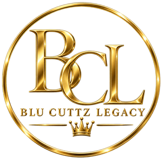 Blu Cuttz Legacy logo, barbering and haircut services by Blu's World.