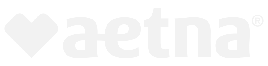 A logo with a heart symbol followed by the word 'aetna' in lowercase white text on a black background.