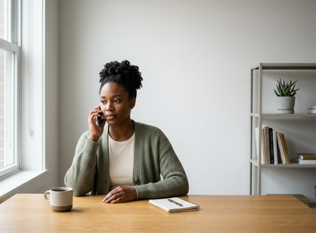 Client on a phone consultation during an executive career coaching or advice session