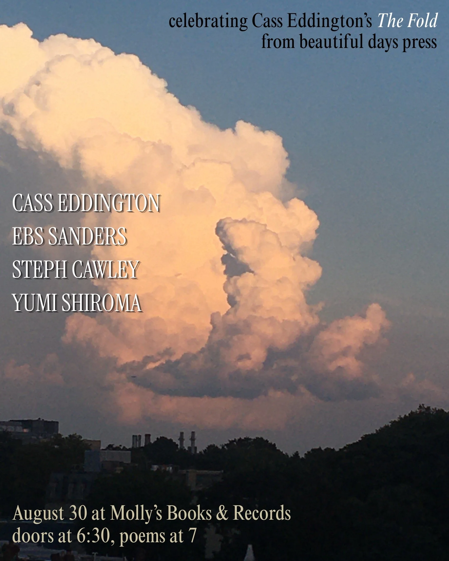 Reading feat Steph Cawley, Ebs Sanders, Yumi Shiroma, and Cass Eddington (8/30, 7pm, Philly)