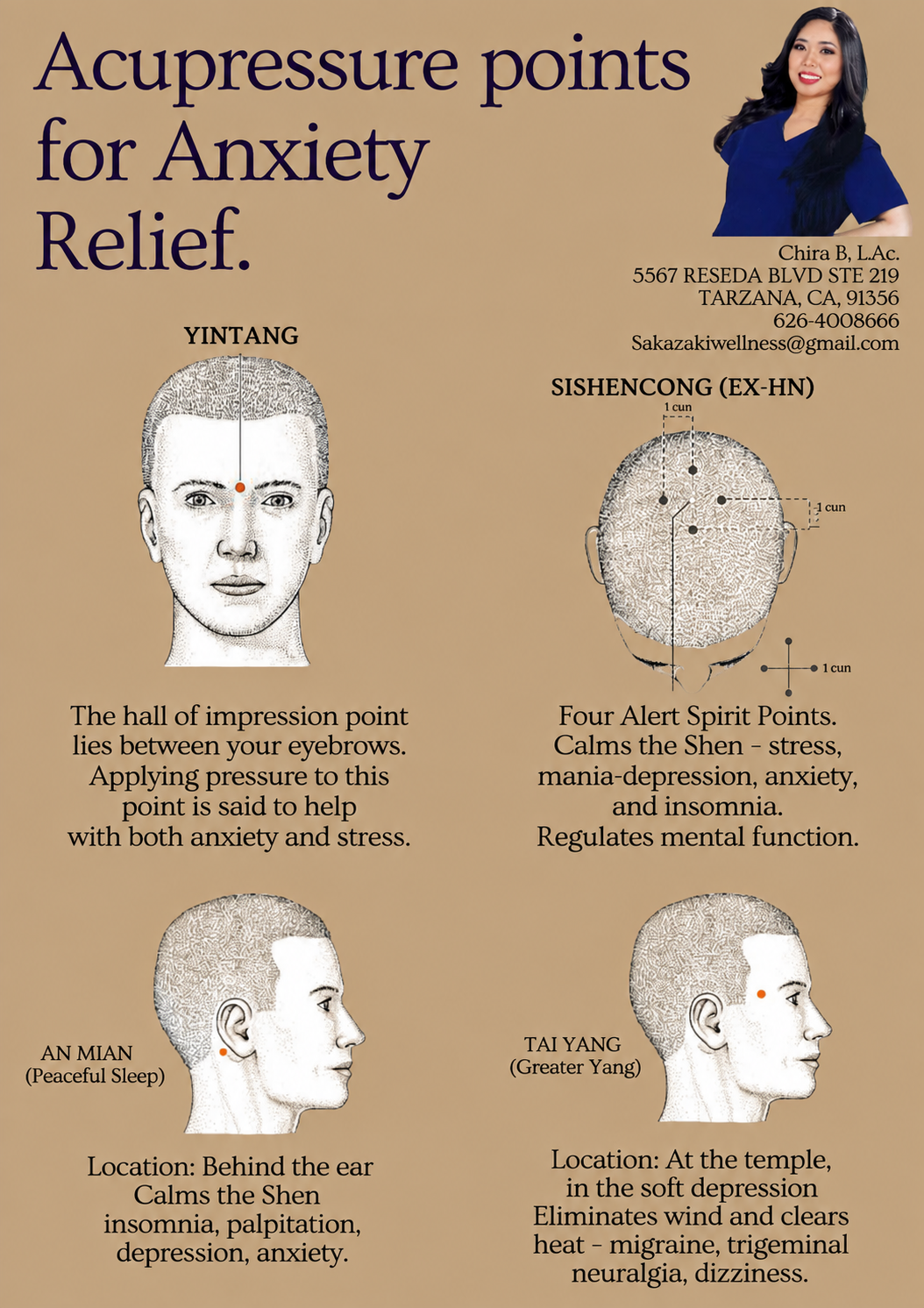 Acupressure points for anxiety, stress, and relaxation.