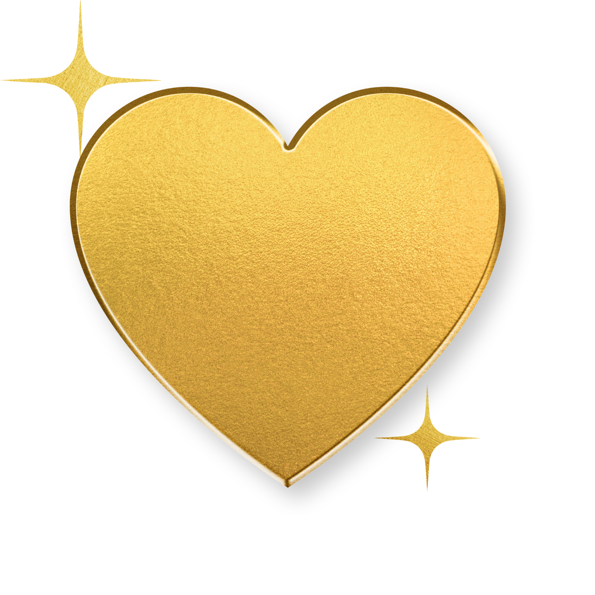 A gold heart-shaped object with a textured surface on a yellow background.