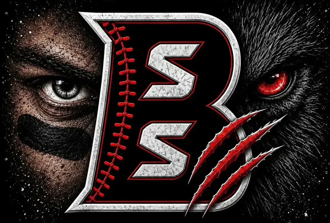 Silently Savage Baseball logo featuring the signature B design and red baseball stitching.